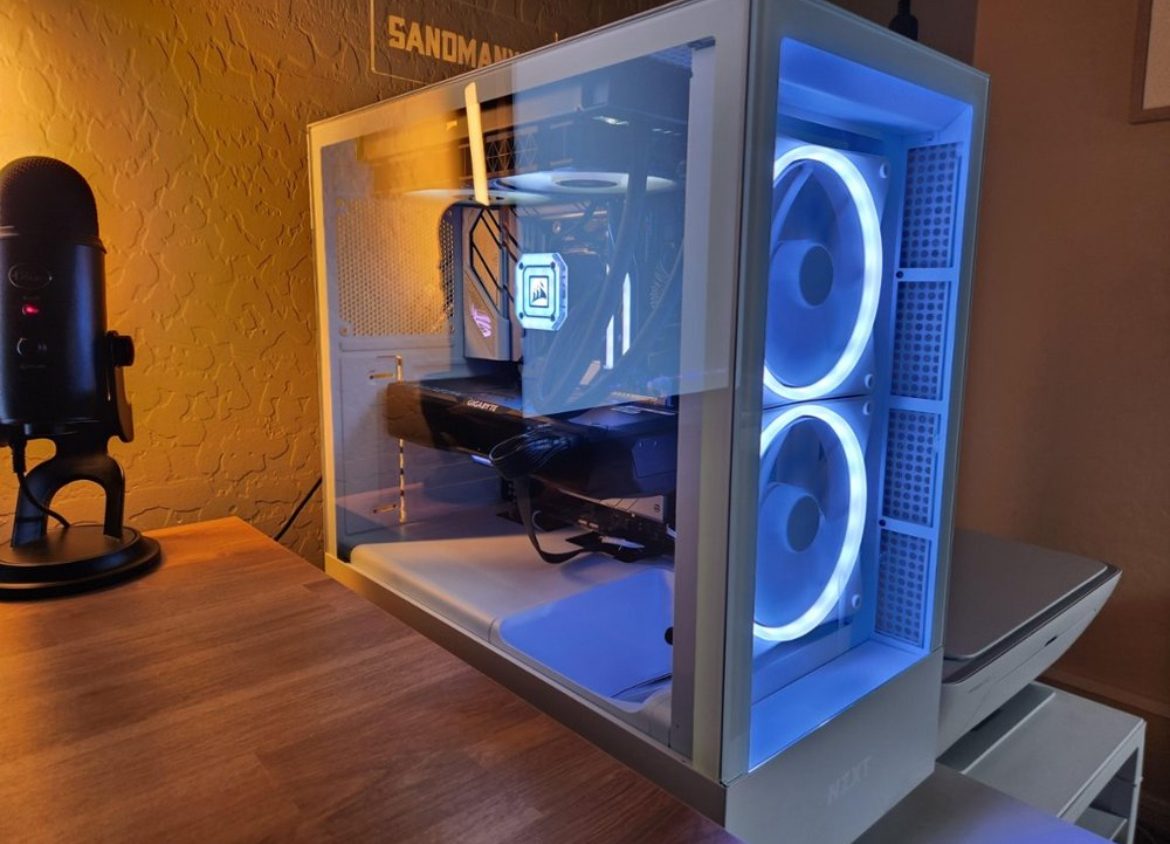 A custom PC build with blue lighting made by FrostCore PCs in Hopkins, Minnesota