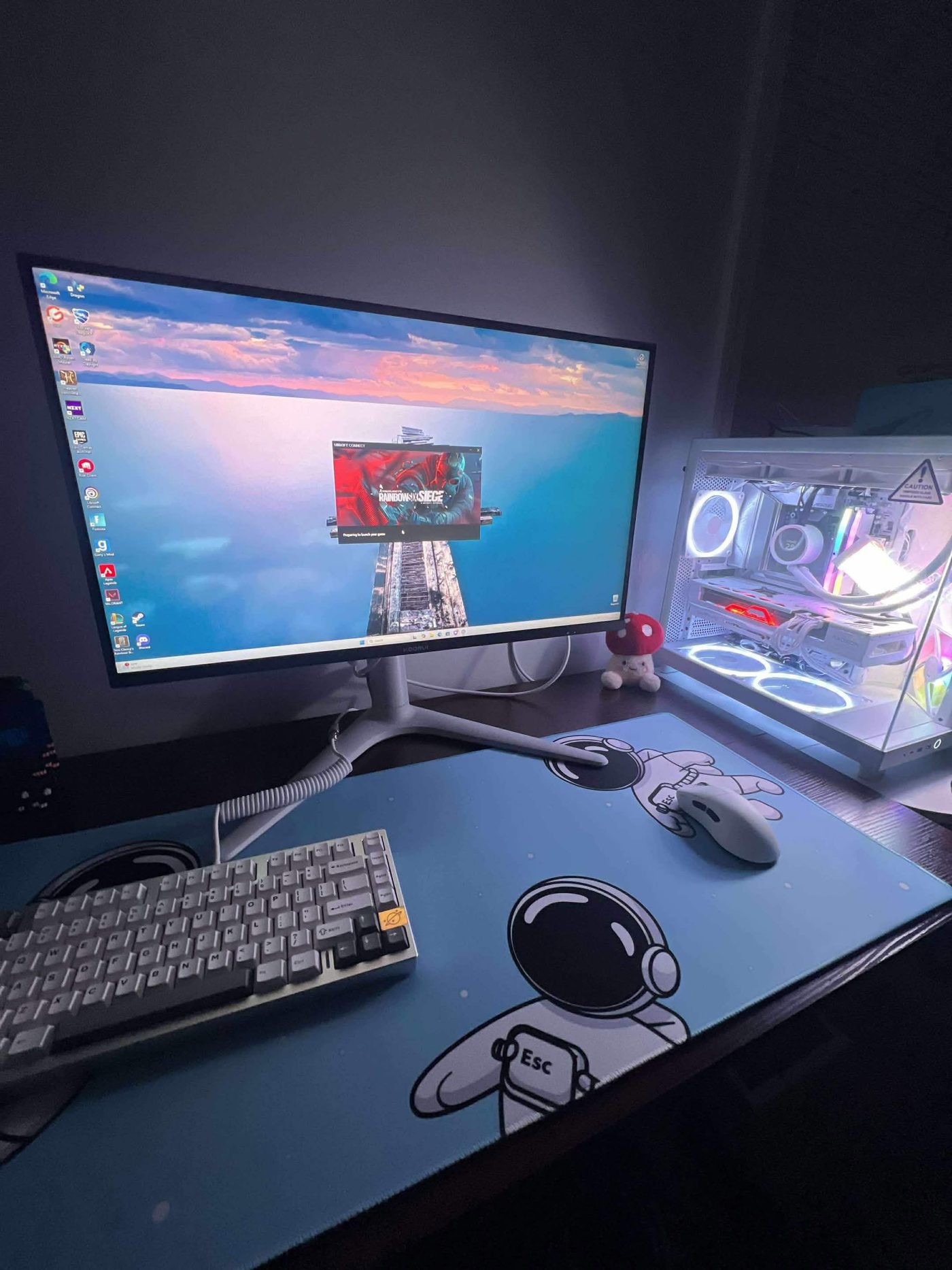 A finished PC setup with monitor, keyboard, and mouse